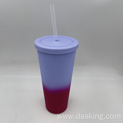 hot sale 22oz/650ml/24oz plastic Double Wall tumbler with color change tumbler with straw